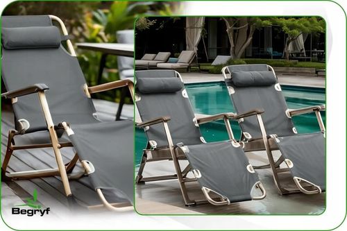 LEŻAK OGRODOWY szary regulowany LEŻAK TARASOWY na balkon ogród na Arena.pl