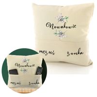 PODUSZKA DEKORACYJNA NADRUK KIESZENIE na pilot telefon PREZENT ŚLUB WESELE