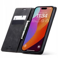 ETUI Z KLAPKĄ DO IPHONE 15 PRO SKÓRZANE PORTFEL POKROWIEC ZAMYKANE + SZKŁO