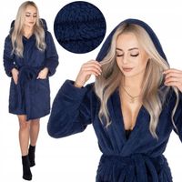 SZLAFROK DAMSKI CIEPŁY Z KAPTUREM R.L/XL WIĄZANY W TALII GRUBY DŁUGI MIĘKKI