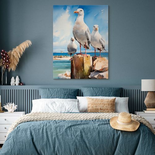 Obraz Na Płótnie Abstrakcyjne Mewy Na Tle Morza 80cm x 120cm na Arena.pl