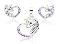 Delikatny rodowany srebrny komplet serca jednorożce unicorn cyrkonie srebro 925 Z1728ZGR_VBL
