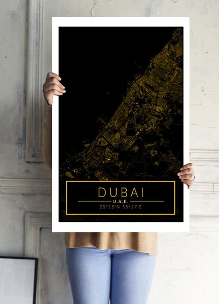 Dubai mapa złota - plakat 60x80 cm zdjęcie 2