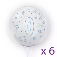 Balony z cyfrą "0" (6 sztuk), gwiazdki niebieskie
