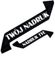 Szarfa czarna z Twoim nadrukiem w kolorze białym - przód + tył