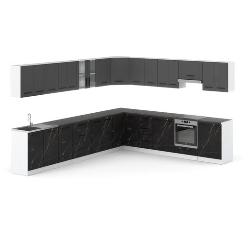 Kuchnia Nowoczesna Narożna Modułowa Blat 6.8m Biała Szara San Sebastian na Arena.pl