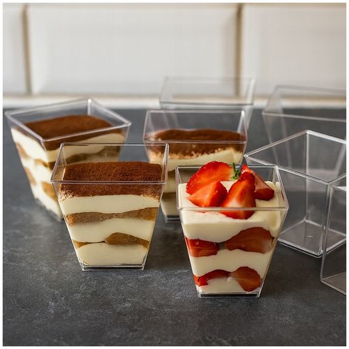 PUCHARKI DO DESERÓW LODÓW PLASTIKOWE NA PRZEKĄSKI DESER 50szt 120ml KWADRAT na Arena.pl