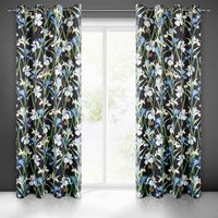 Zasłona gotowa na przelotkach MAJA 140x250 czarna niebieska w irysy