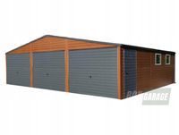 GARAŻ BLASZANY 9m x 6m poziom - dwuspad 3x Brama uchylna - 2x okno PCV - dodatkowe drzwi - rynny drewnopodobny BOX33 9x6