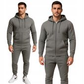 KOMPLET MĘSKI DRESOWY CIEMNOSZARY DRES Z KAPTUREM I ZAPINANY NA ZAMEK