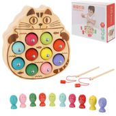 LT336 DREWNIANA GRA ZŁAP ROBACZKA KOT WĘDKA MAGNETYCZNA