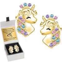 ZŁOTE KOLCZYKI JEDNOROŻCE DLA DZIEWCZYNKI GRAWER