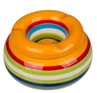 Ceramiczna Popielniczka w Kolorowe Paski Żółte Wieczko