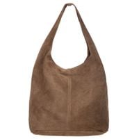 VERA PELLE torebka damska zamszowa worek z suwakiem na ramię V726 taupe