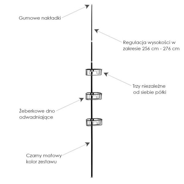 Półka teleskopowa pod prysznic do wanny aluminowa czarna - Yoka zdjęcie 3