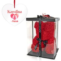 Prezent na Walentynki dla Niej Miś z Róż 40cm + Zawieszka z Nadrukiem