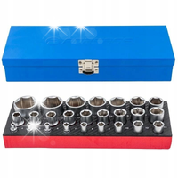 ZESTAW KLUCZE NASADOWE SZEŚCIOKĄTNE NASADKI 1/2" 1/4" Cr-V 4-32mm 25el