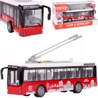 CZERWONY TROLEJBUS MIEJSKI OTWIERANE DRZWI DŹWIĘKI