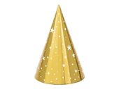 Czapeczki papierowe złote w gwiazdki, 6 szt.