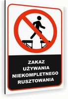 Tabliczka znak informacyjny 20x15 Biała NIEBEZPIECZNE RUSZTOWANIE Dibond