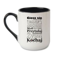 KUBEK „CIESZ SIĘ CHWILĄ" Wzór - Elegant Coffee Czarny 330 ml