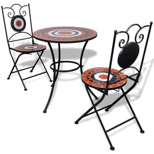 Stolik i 2 krzesła z mozaiką biało-terakotową