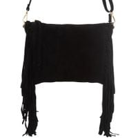 VERA PELLE torebka damska zamszowa listonoszka z frędzlami V692 czarna