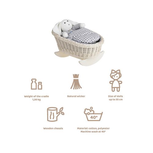 Bujane ŁÓŻECZKO KOŁYSKA Z WIKLINY DLA LALEK Z POŚCIELĄ 46X28 H 20/25 CM uniwersalny na Arena.pl
