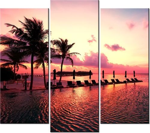 90 80CM OBRAZ T3 ELEM ZACHÓD SŁOŃCA RÓŻU PLAŻY MALEDIWACH DRUK ŚCIENNY na Arena.pl