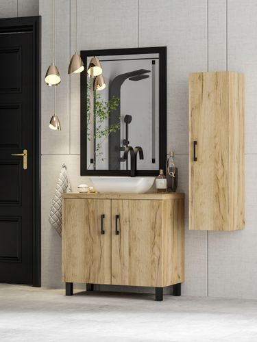 Szafka łazienkowa ROCO 50 dąb craft złoty z umywalką Lara (W1) na Arena.pl