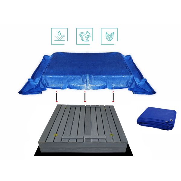 Duża Piaskownica Impregnowana Zamykana Drewniana 120cm SZARA zdjęcie 3