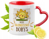 Kubek Czerwony Z Uszkiem W Kształcie Serca Dla Borysa Na Prezent