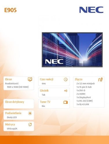 NEC 90" LED E905 FHD,350cd, 12/7 na Arena.pl