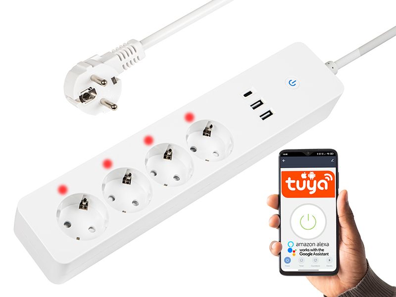 Inteligentna listwa zasilająca BIAŁA 1,5m 2xUSB+USB-C WiFi TUYA zdjęcie 1