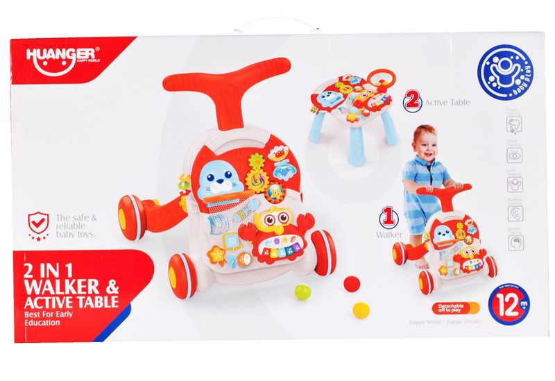 Chodzik Pchacz Stolik Edukacyjny Panel Koszyk 5W1 - Czerwony zdjęcie 12