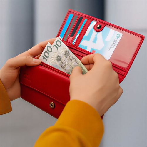 Duży Pojemny Portfel Damski Skórzany STEVENS Czerwony Z Ochroną RFID na Arena.pl