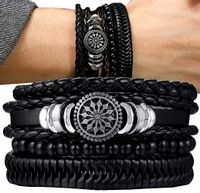 Skórzany Zestaw Bransoletka Punk Czarna Rock