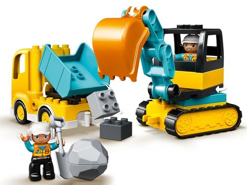 LEGO Duplo Plac Budowy Wywrotka Ciężarówka i Koparka Gąsienicowa Klocki 2+ na Arena.pl