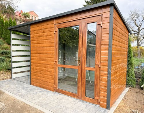 SCHOWEK - DOMEK OGRODOWY 2,5m x 2m + wiata 1,3m spad w tył  ID422 na Arena.pl