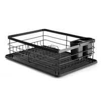 Suszarka do Naczyń Czarna Metalowa Loft Zestaw XXL – Ociekacz na Talerze i Sztućce z Tacką 43x32x15cm H24170