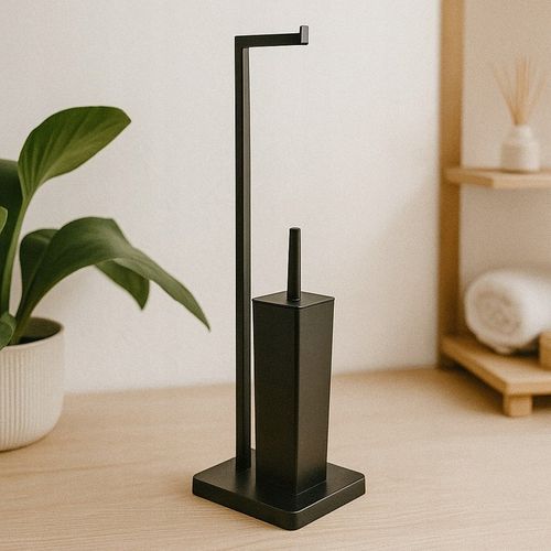 STOJAK NA PAPIER TOALETOWY CZARNY Z POJEMNIKIEM NA SZCZOTKĘ 2W1 na Arena.pl