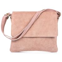 VERA PELLE torebka zamszowa listonoszka z klapą V480 c.różowa