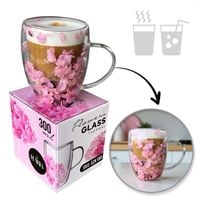 szklanka termiczna z kwiatami w środku, gipsówka hortensje róż 300 ml 1szt