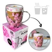 szklanka termiczna z kwiatami w środku, gipsówka hortensje róż 300 ml 1szt