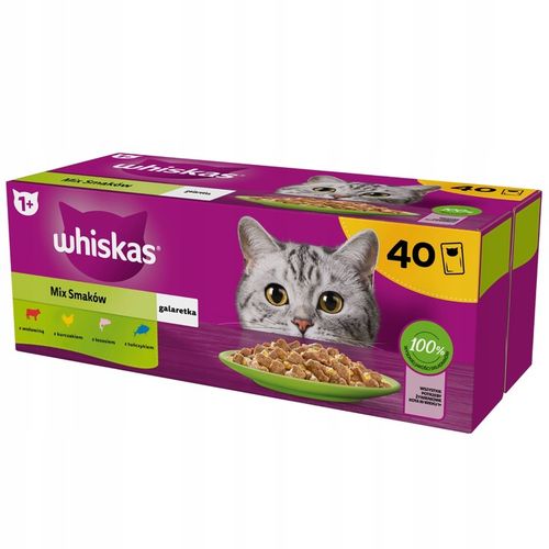 MOKRA KARMA WHISKAS MIX SMAKÓW W GALARETCE SASZETKI 40X85G na Arena.pl