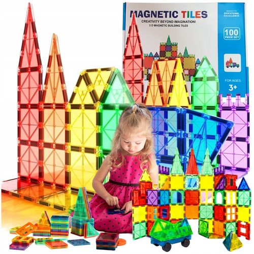 KLOCKI MAGNETYCZNE Duże Magnetic Tiles 3D Konstrukcyjne zestaw XXL 100 el na Arena.pl
