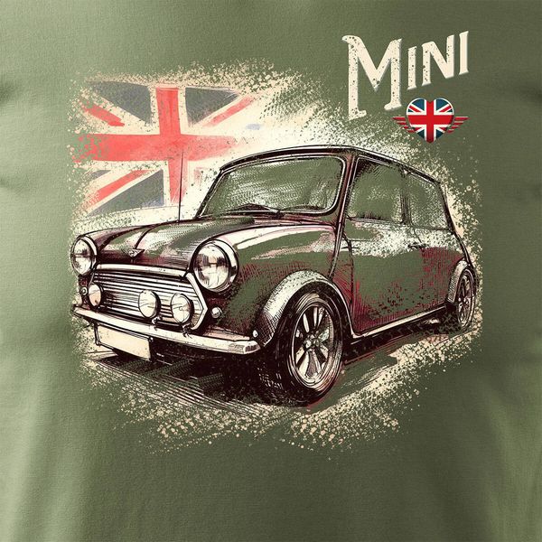 Koszulka z samochodem Mini Morris Mini Cooper kolekcjonerska męska khaki REGULAR M zdjęcie 2