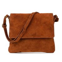 VERA PELLE torebka zamszowa listonoszka z klapą i paskiem V480 brązowa