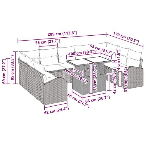 Zestaw Sof na Ogród z poduszką 10 pcs Czarny 100 x 55 x 73 cm na Arena.pl