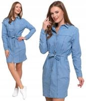 Sukienka Jeansowa Damska Szmizjerka Bawełniana JASNY NIEBIESKI MORAJ - XL
